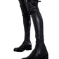 Faux Leather Pouch Detail Thigh High Flat Boots - Black