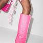 Velvet Sharp Pointed Toe Knee High Wedge Boot - Hot Pink