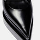 Black Faux Leather Double Platform Pointy Pumps With Triple Ankle Straps Detailing