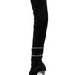 Black Suede Diamante Wrap Pointed Toe Thigh High Stiletto Boots