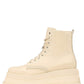 Faux Leather Lace-Up Stacked-Sole Square Toe Boots - Beige