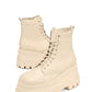 Faux Leather Lace-Up Stacked-Sole Square Toe Boots - Beige