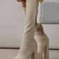 Faux Leather Double Platform Square Toe Chunky Block Heel Knee High Boot - White