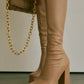 Faux Leather Double Platform Square Toe Chunky Block Heel Knee High Boot - Nude