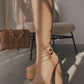 Faux Leather Double Platform Square Toe Chunky Block Heel Knee High Boot - Nude