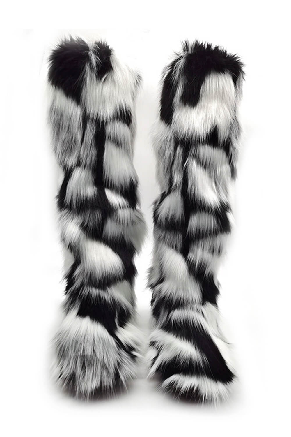 Black & White Fluffy Faux Fur Over The Knee Boot