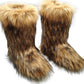Black Furry Faux Fur Mid Calf Bootie - Brown