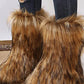 Black Furry Faux Fur Mid Calf Bootie - Brown