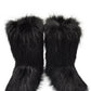 Black Furry Faux Fur Mid Calf Bootie - Black
