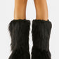 Black Furry Faux Fur Mid Calf Bootie - Black
