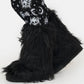 Black Furry Faux Fur Mid Calf Bootie - Black