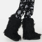 Black Furry Faux Fur Mid Calf Bootie - Black