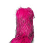 Black Furry Faux Fur Mid Calf Bootie - Fuchsia