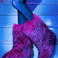 Black Furry Faux Fur Mid Calf Bootie - Fuchsia