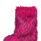 Black Furry Faux Fur Mid Calf Bootie - Fuchsia