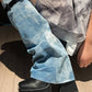 Denim Buckle Detail Fold Over Square Toe Chunky Platform Block Heel Knee High Boots