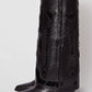 Western Cowboy Fold Over Pointed Toe Knee High Block Heel Boots - Black