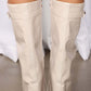 Croc-Effect Hardware Detail Folded Block Heel Knee High Long Boots - White