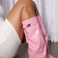 Croc-Effect Hardware Detail Folded Block Heel Knee High Long Boots - Pink