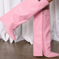 Croc-Effect Hardware Detail Folded Block Heel Knee High Long Boots - Pink