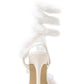 Faux Fur Wrap Around Pointed Toe Stiletto Heels - White