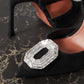 Crystal-Embellished Satin Pointed Toe Slingback Pumps - Black