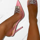 Pink Clear Diamante Bow Slingback Pointed Toe Court Heels