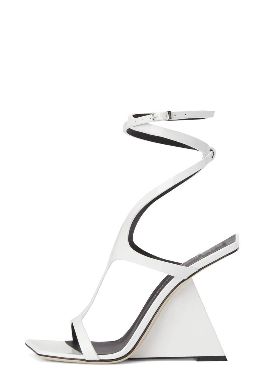 Patent Wrap Around Square Toe Cut-Out Sculpted Sandals - White