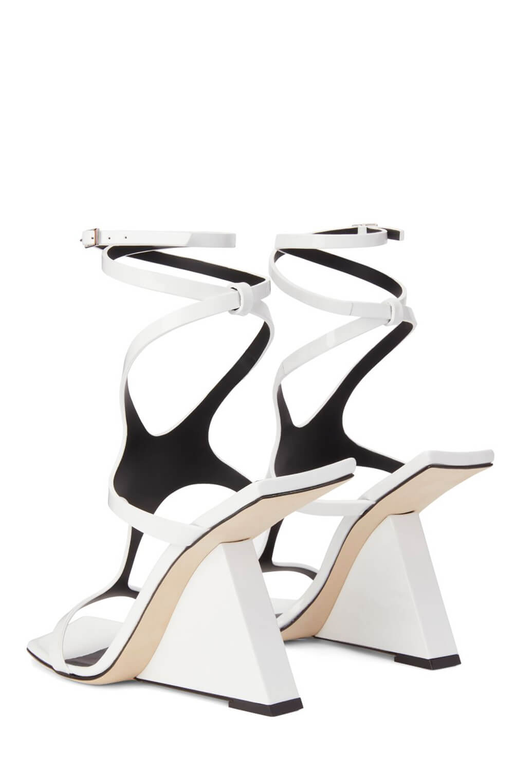 Patent Wrap Around Square Toe Cut-Out Sculpted Sandals - White