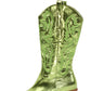 Green Metallic Mid-Calf Western Cowboy Pointed Toe Block Heeled Boot