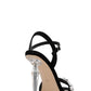 Crystal-Embellished Faux Suede Clear Perspex Ankle-Strap Open Square Toe Heeled Sandals