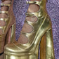 Gold Strappy Round Toe Platform Mary Jane Heels