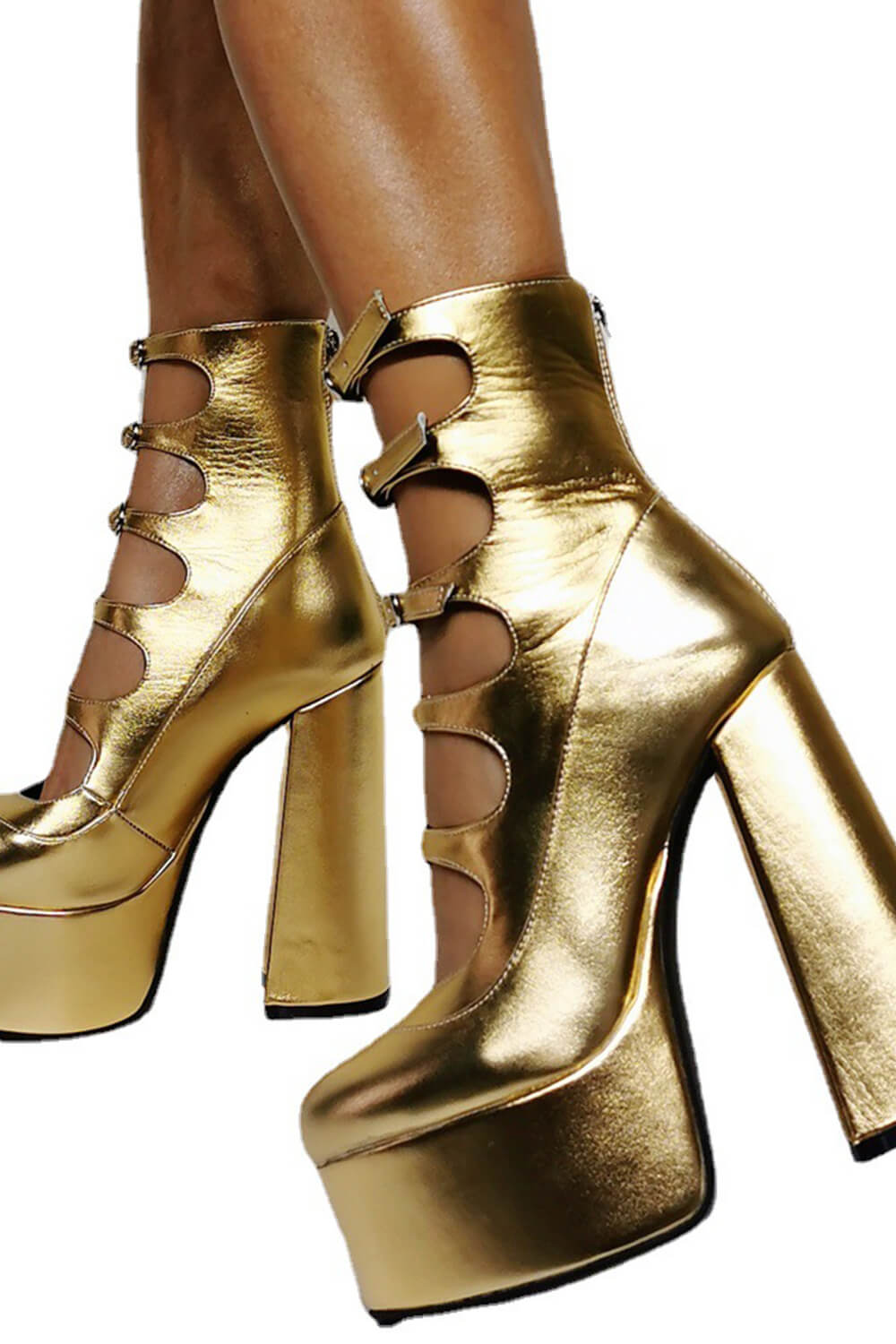 Gold Strappy Round Toe Platform Mary Jane Heels