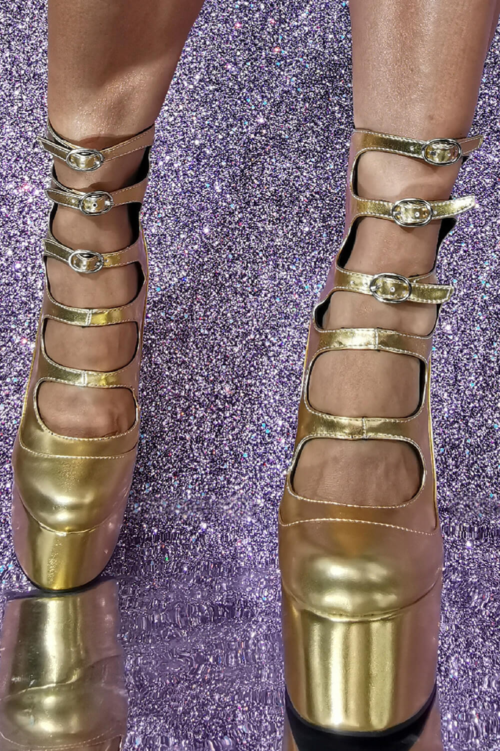 Gold Strappy Round Toe Platform Mary Jane Heels