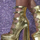 Gold Strappy Round Toe Platform Mary Jane Heels