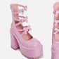 Pink Patent Strappy Round Toe Platform Mary Jane Heels