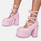 Pink Patent Strappy Round Toe Platform Mary Jane Heels