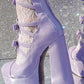 Lilac Patent Strappy Bow Round Toe Platform Mary Jane Heels