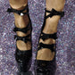 Black Patent Strappy Bow Round Toe Platform Mary Jane Heels