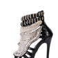 Rhinestone-Embellished Faux Leather Pointed Peep Toe Stiletto Heels - Black
