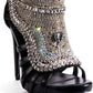 Rhinestone-Embellished Faux Leather Pointed Peep Toe Stiletto Heels - Black