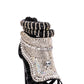Rhinestone-Embellished Faux Leather Pointed Peep Toe Stiletto Heels - Black