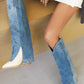 Denim Folded Pointed Toe Block Heel Knee High Boots