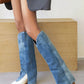 Denim Folded Pointed Toe Block Heel Knee High Boots