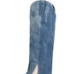 Denim Folded Pointed Toe Block Heel Knee High Boots