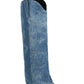 Denim Folded Pointed Toe Block Heel Knee High Boots