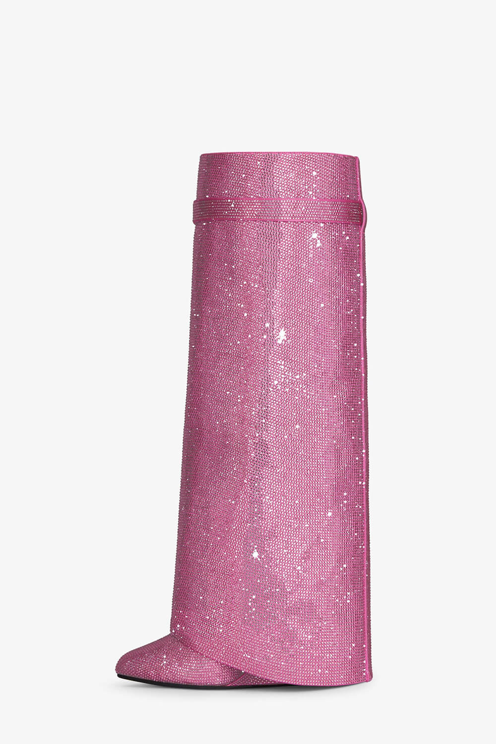 Gem Embellished Diamante Padlock Detail Folded Biker Knee High Boots - Pink