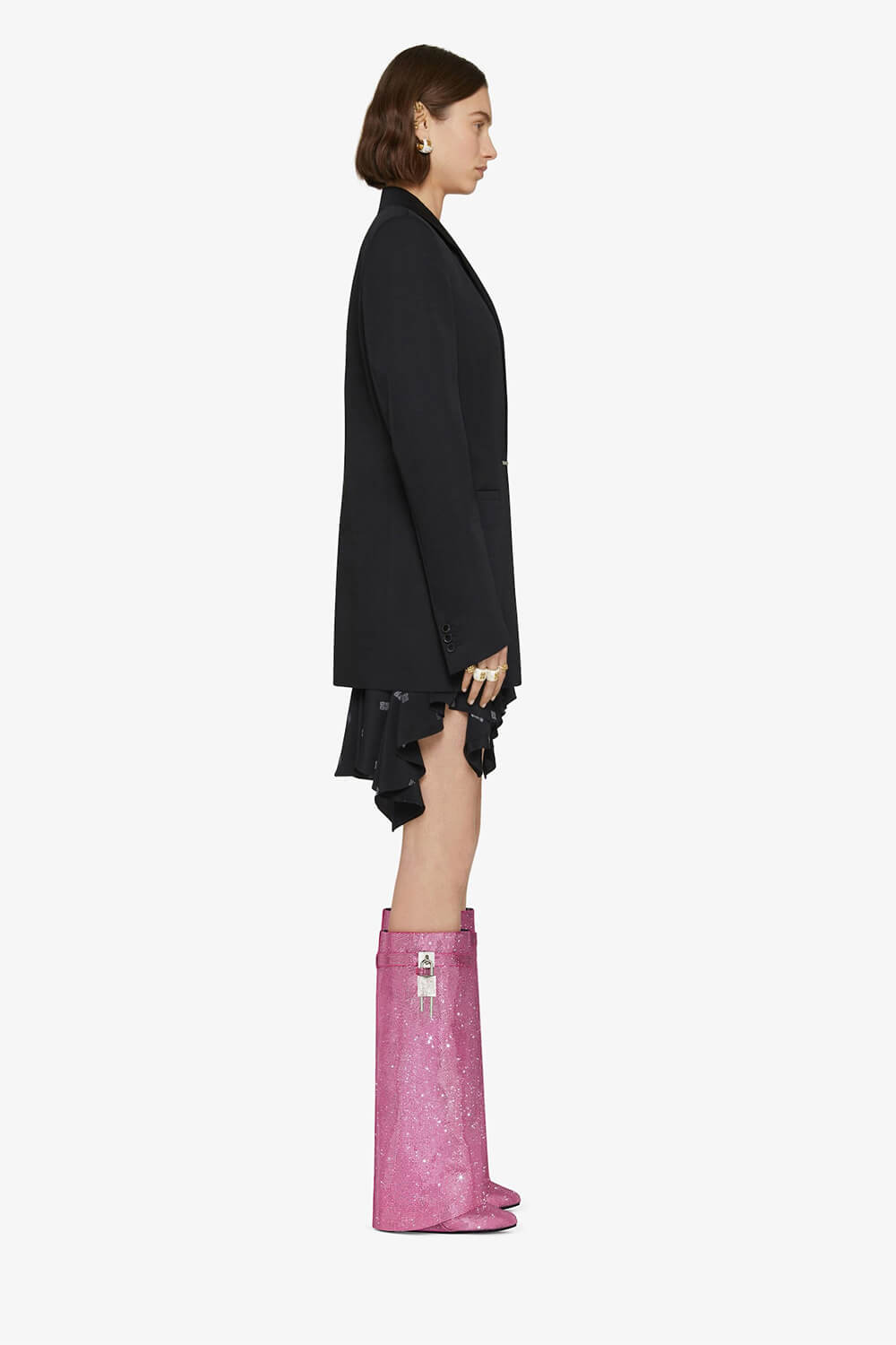 Gem Embellished Diamante Padlock Detail Folded Biker Knee High Boots - Pink