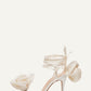 Flower Embellished Satin Lace Up Open Toe Stiletto Heels Sandals - Ivory