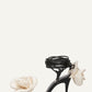 Ivory And Black flower Embellished Satin Lace Up Open Toe Stiletto Heels Sandals